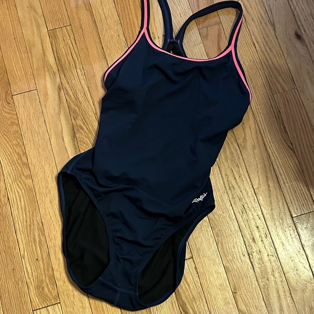 DOLFIN ONE PIECE Racerback  SWIMSUIT Swimwear Dark blue with Pink Sz 14 T25-23